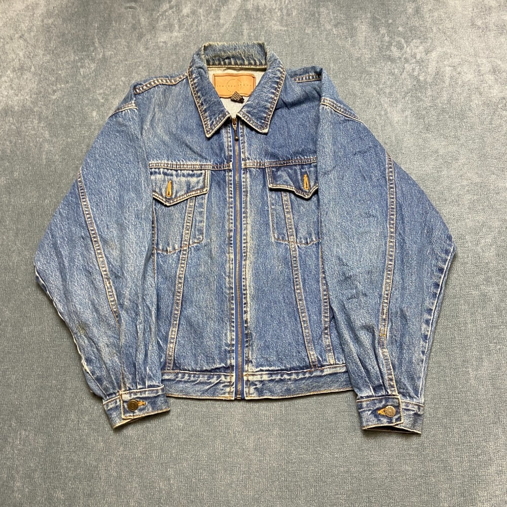 VTG Limited Jeans Trucker Jacket Mens Medium Blue Denim Cotton Full Zip Winter